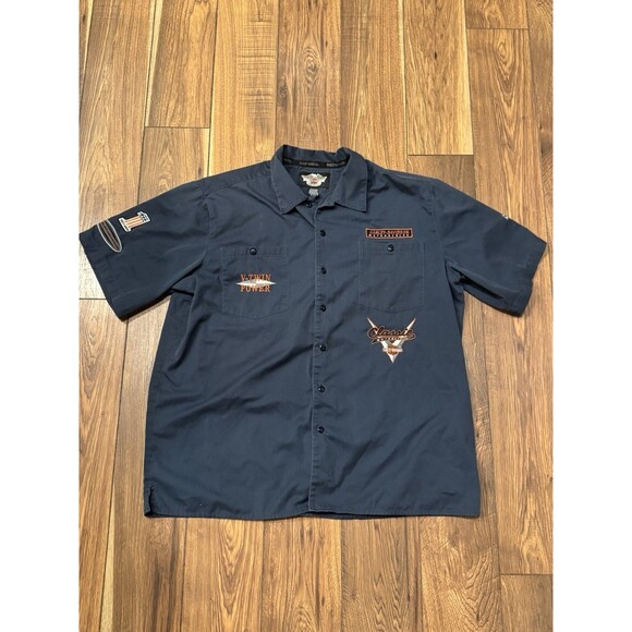 Harley Davidson Embroidered Patch Shirt Mens 2XL XXL Black Short Sleeve V Twin - Picture 1 of 6